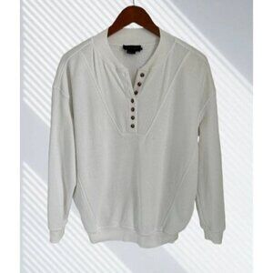 Hatch Womens White Henley Sweatshirt Buttons Long Sleeve Cotton Blend  Size S